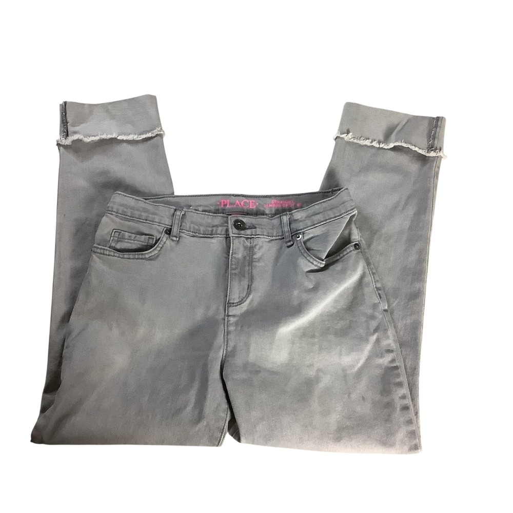 The Children's Place Straight Leg Jeans Girls 12 Grey Frayed Cuff Casual